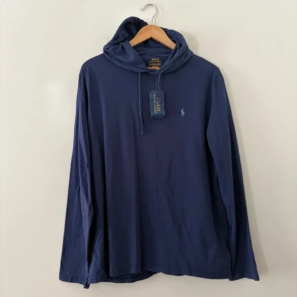 Polo Ralph Lauren Jersey Hooded T Shirt Mens Lightweight Blue Pony Size XL - Picture 9 of 9